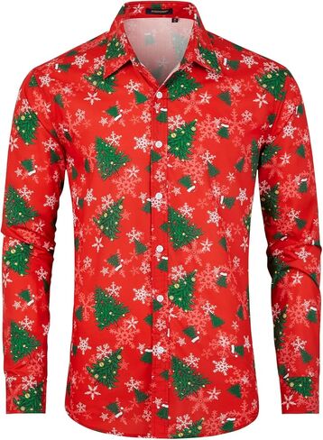 HISDERN Christmas Shirts for Mens Dress Shirts Long Sleeve Button Down Shirt Holiday Funny Xmas Shirts Santa Cluas Party in Saudi Arabia