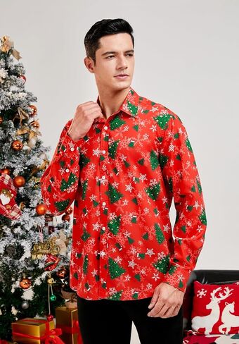 HISDERN Christmas Shirts for Mens Dress Shirts Long Sleeve Button Down Shirt Holiday Funny Xmas Shirts Santa Cluas Party in Saudi Arabia