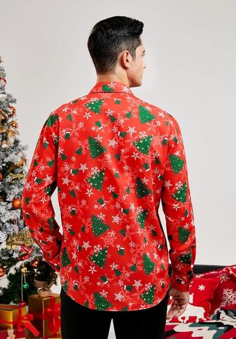 HISDERN Christmas Shirts for Mens Dress Shirts Long Sleeve Button Down Shirt Holiday Funny Xmas Shirts Santa Cluas Party in Saudi Arabia