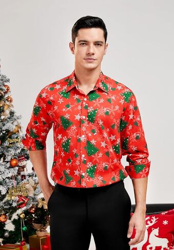 HISDERN Christmas Shirts for Mens Dress Shirts Long Sleeve Button Down Shirt Holiday Funny Xmas Shirts Santa Cluas Party in Saudi Arabia