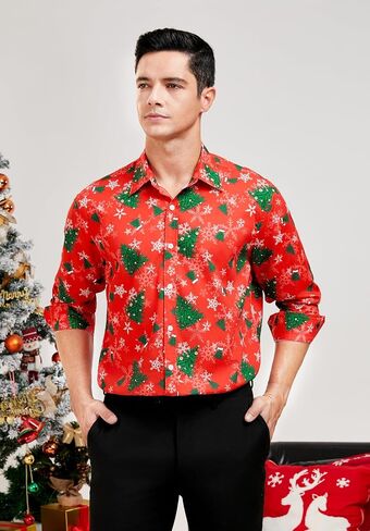 HISDERN Christmas Shirts for Mens Dress Shirts Long Sleeve Button Down Shirt Holiday Funny Xmas Shirts Santa Cluas Party in Saudi Arabia