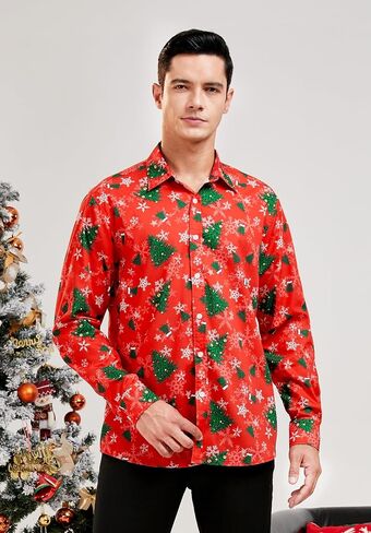 HISDERN Christmas Shirts for Mens Dress Shirts Long Sleeve Button Down Shirt Holiday Funny Xmas Shirts Santa Cluas Party in Saudi Arabia