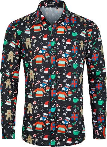 HISDERN Christmas Shirts for Mens Dress Shirts Long Sleeve Button Down Shirt Holiday Funny Xmas Shirts Santa Cluas Party in Saudi Arabia