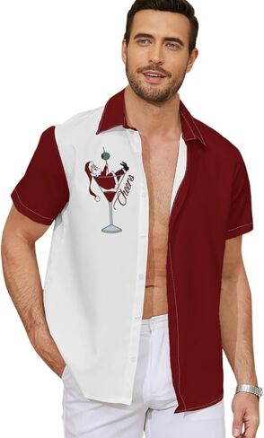 قميص بأزرار لحفلات عيد الميلاد - قميص هاواي سانتا كلوز الاحتفالي للرجال in Kuwait