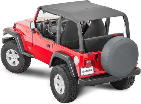 MasterTop Bimini Summer Soft Top، Black Diamond - يناسب Jeep Wrangler TJ 1997-2006 - غطاء علوي من قماش الهواء الطلق للحماية من الشمس والمطر الخفيف in Saudi Arabia