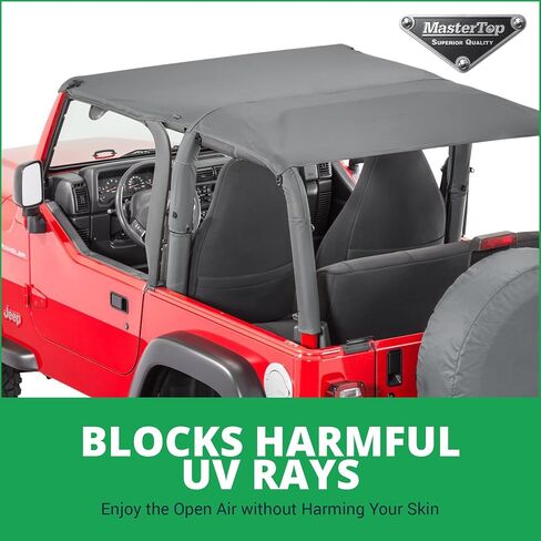 MasterTop Bimini Summer Soft Top، Black Diamond - يناسب Jeep Wrangler TJ 1997-2006 - غطاء علوي من قماش الهواء الطلق للحماية من الشمس والمطر الخفيف in Saudi Arabia