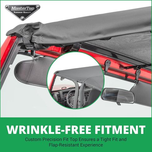 MasterTop Bimini Summer Soft Top، Black Diamond - يناسب Jeep Wrangler TJ 1997-2006 - غطاء علوي من قماش الهواء الطلق للحماية من الشمس والمطر الخفيف in Saudi Arabia