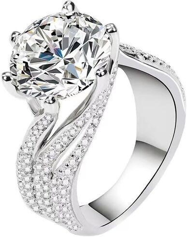 Sterling Silver Cubic Zirconia Ring, Layers Design Princess Cut Moissanite Simulated Diamond Solitaire Ring, Dainty Wedding Band CZ Half Eternity Stackable Engagement Ring Jewelry-Making-Patterns 8 in Saudi Arabia