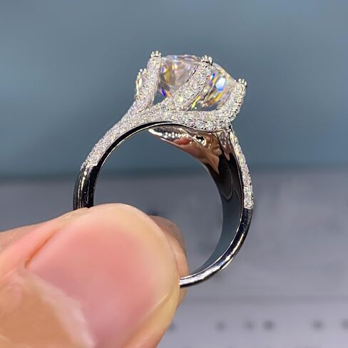 Sterling Silver Cubic Zirconia Ring, Layers Design Princess Cut Moissanite Simulated Diamond Solitaire Ring, Dainty Wedding Band CZ Half Eternity Stackable Engagement Ring Jewelry-Making-Patterns 8 in Saudi Arabia