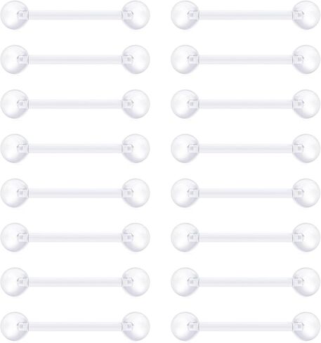 VCMART 14G Plastic Tongue Rings Plastic Nipple Rings for Surgery Clear Tongue Ring Nipple Piercings Glow in Dark Flexible Acrylic Straight Barbell Piercing Retainer for Work Sports 12/14/16/18MM in Saudi Arabia