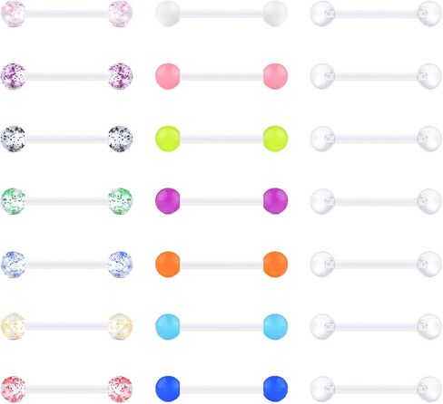 VCMART 14G Plastic Tongue Rings Plastic Nipple Rings for Surgery Clear Tongue Ring Nipple Piercings Glow in Dark Flexible Acrylic Straight Barbell Piercing Retainer for Work Sports 12/14/16/18MM in Saudi Arabia