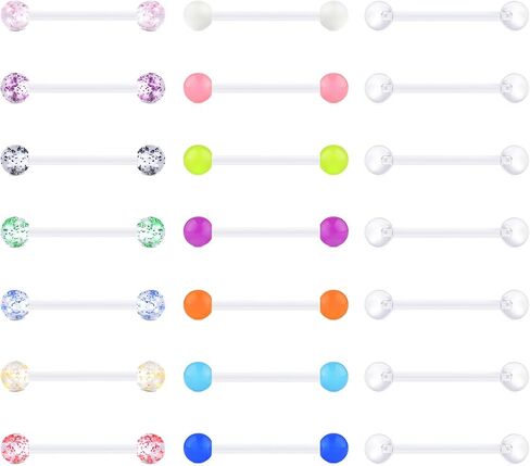 VCMART 14G Plastic Tongue Rings Plastic Nipple Rings for Surgery Clear Tongue Ring Nipple Piercings Glow in Dark Flexible Acrylic Straight Barbell Piercing Retainer for Work Sports 12/14/16/18MM in Saudi Arabia