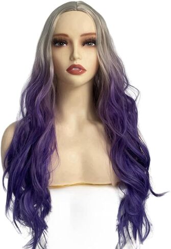 Long Purple Wigs for Women Colorful Wigs Rainbow Wigs Colorful Wigs Middle Part Wig for Halloween Costume Wig in Kuwait