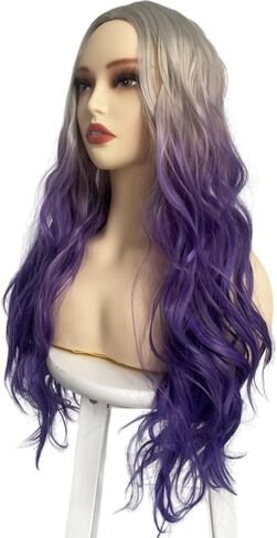 Long Purple Wigs for Women Colorful Wigs Rainbow Wigs Colorful Wigs Middle Part Wig for Halloween Costume Wig in Kuwait