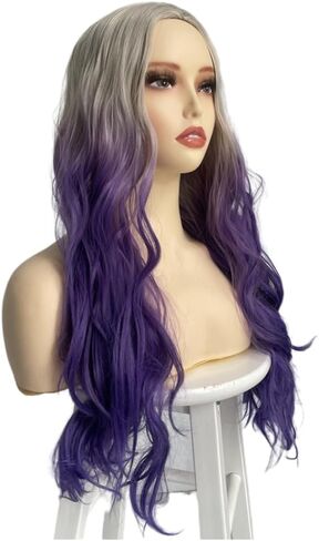 Long Purple Wigs for Women Colorful Wigs Rainbow Wigs Colorful Wigs Middle Part Wig for Halloween Costume Wig in Kuwait