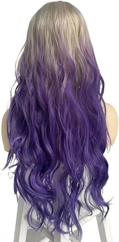Long Purple Wigs for Women Colorful Wigs Rainbow Wigs Colorful Wigs Middle Part Wig for Halloween Costume Wig in Kuwait