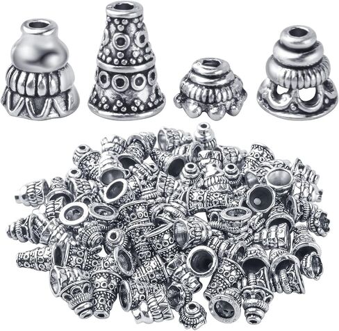100pcs Antique Silver Cone Bead Caps Alloy Tibetan Spacer Beads Caps Flower End Caps Tassel Bead Cap Cone Bead End Caps for Jewelry DIY Making and Crafting Findings in Saudi Arabia