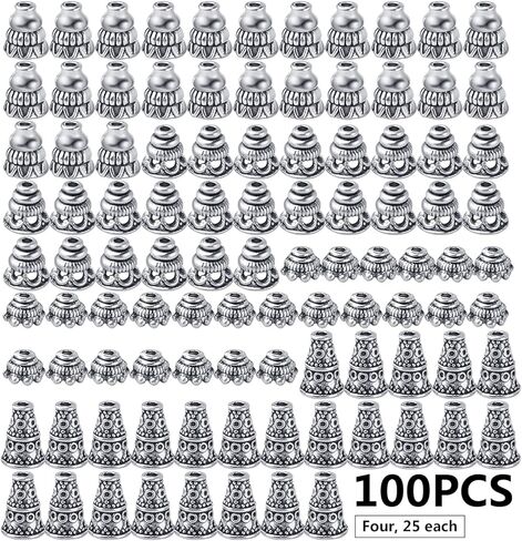 100pcs Antique Silver Cone Bead Caps Alloy Tibetan Spacer Beads Caps Flower End Caps Tassel Bead Cap Cone Bead End Caps for Jewelry DIY Making and Crafting Findings in Saudi Arabia