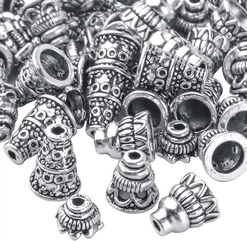 100pcs Antique Silver Cone Bead Caps Alloy Tibetan Spacer Beads Caps Flower End Caps Tassel Bead Cap Cone Bead End Caps for Jewelry DIY Making and Crafting Findings in Saudi Arabia