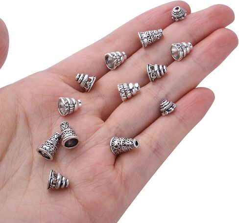 100pcs Antique Silver Cone Bead Caps Alloy Tibetan Spacer Beads Caps Flower End Caps Tassel Bead Cap Cone Bead End Caps for Jewelry DIY Making and Crafting Findings in Saudi Arabia