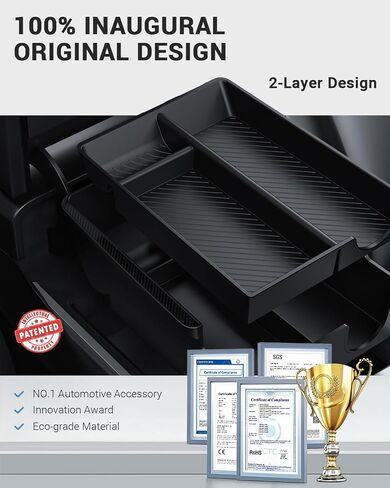 BASENOR Newest 3PCS Tesla Model Y Center Console Organizer [Carbon Fiber Edition] Armrest Hidden Storage Box, Custom for Model Y 2021-2024, Tesla Interior Accessories in Saudi Arabia