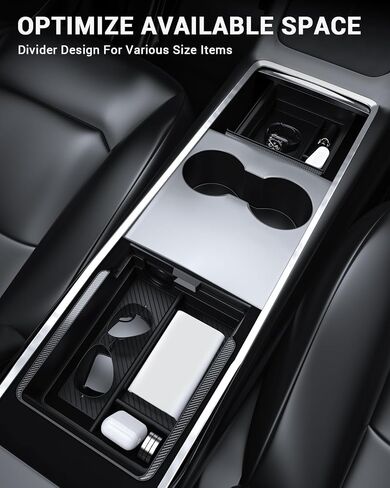 BASENOR Newest 3PCS Tesla Model Y Center Console Organizer [Carbon Fiber Edition] Armrest Hidden Storage Box, Custom for Model Y 2021-2024, Tesla Interior Accessories in Saudi Arabia