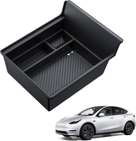 BASENOR Newest 3PCS Tesla Model Y Center Console Organizer [Carbon Fiber Edition] Armrest Hidden Storage Box, Custom for Model Y 2021-2024, Tesla Interior Accessories in Saudi Arabia