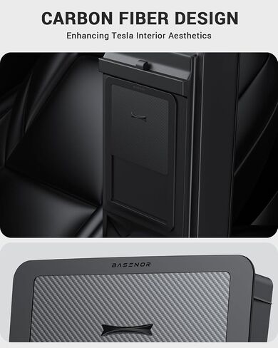 BASENOR Newest 3PCS Tesla Model Y Center Console Organizer [Carbon Fiber Edition] Armrest Hidden Storage Box, Custom for Model Y 2021-2024, Tesla Interior Accessories in Saudi Arabia