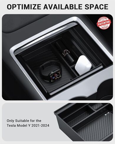 BASENOR Newest 3PCS Tesla Model Y Center Console Organizer [Carbon Fiber Edition] Armrest Hidden Storage Box, Custom for Model Y 2021-2024, Tesla Interior Accessories in Saudi Arabia