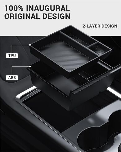 BASENOR Newest 3PCS Tesla Model Y Center Console Organizer [Carbon Fiber Edition] Armrest Hidden Storage Box, Custom for Model Y 2021-2024, Tesla Interior Accessories in Saudi Arabia