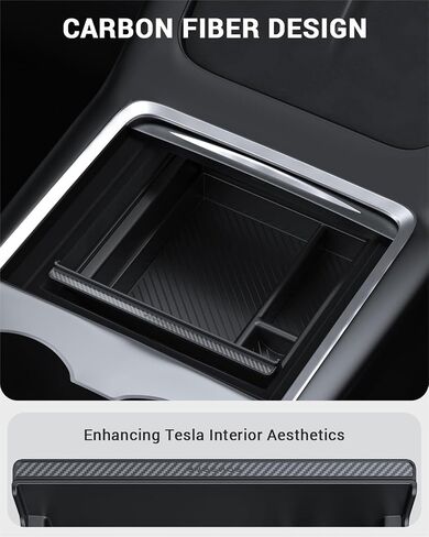 BASENOR Newest 3PCS Tesla Model Y Center Console Organizer [Carbon Fiber Edition] Armrest Hidden Storage Box, Custom for Model Y 2021-2024, Tesla Interior Accessories in Saudi Arabia