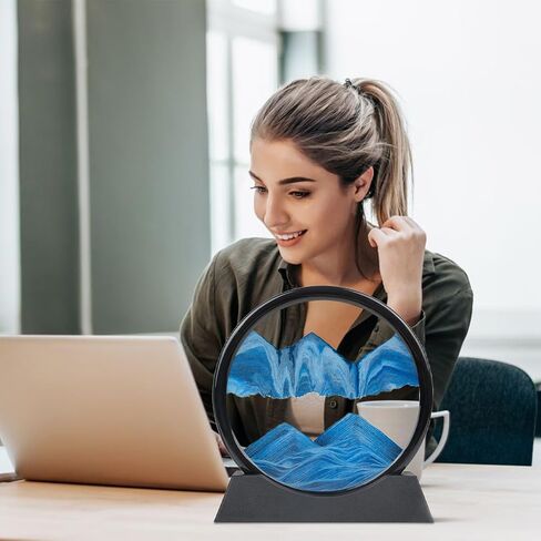 فن الرمل المتحرك، حركة سائلة لفن الرمل، حركة سائلة ثلاثية الأبعاد للمناظر الطبيعية في أعماق البحار، عرض إطار فني رملي زجاجي مستدير، هدية استرخاء رملية للأطفال والكبار، ديكور مكتب العمل المنزلي (7 بوصة، أزرق) in Saudi Arabia