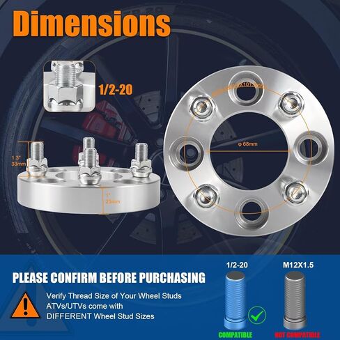 GAsupply 1" 4x4 Wheel Spacers Fits for EZ GO EZGO Club Car Golf Carts & ATV, 25mm 4X101.6mm Forged ATV Wheel Spacer, 68mm Hub Bore, 1/2"-20 Thread Pitch, 4 Pack (1", Chrome) in Saudi Arabia