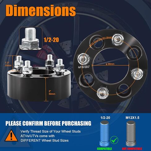 GAsupply 1" 4x4 Wheel Spacers Fits for EZ GO EZGO Club Car Golf Carts & ATV, 25mm 4X101.6mm Forged ATV Wheel Spacer, 68mm Hub Bore, 1/2"-20 Thread Pitch, 4 Pack (1", Chrome) in Saudi Arabia
