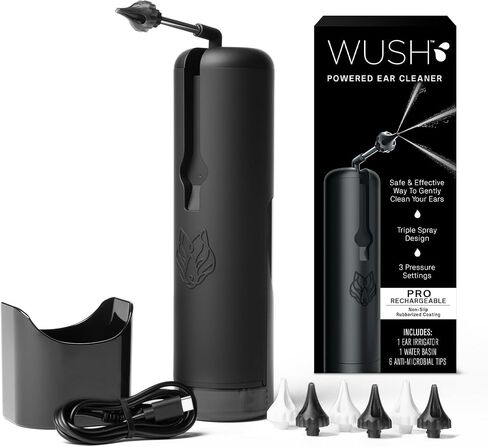 Wush Pro من Black Wolf، رمادي - منظف الأذن الفاخر الأصلي الذي يعمل بالطاقة المائية مع 6 نصائح بديلة قابلة لإعادة الاستخدام - آمن وفعال لتراكم شمع الأذن - مجموعة إزالة شمع الأذن الكهربائية in Saudi Arabia