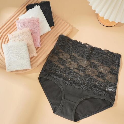 Womens High Waisted Underwear Cotton Briefs for Women Ladies Lace Panties Moisture Wicking Breathable in a Pack of 6 in Saudi Arabia