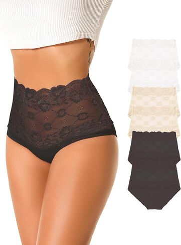 Womens High Waisted Underwear Cotton Briefs for Women Ladies Lace Panties Moisture Wicking Breathable in a Pack of 6 in Saudi Arabia