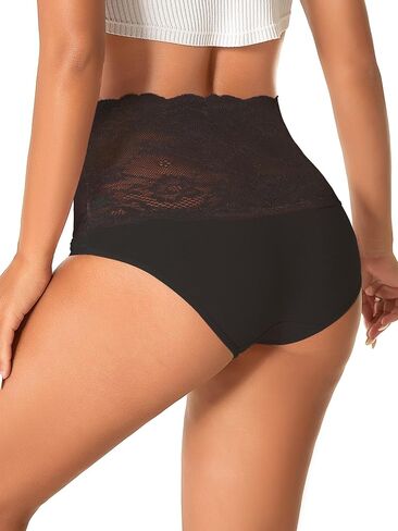 Womens High Waisted Underwear Cotton Briefs for Women Ladies Lace Panties Moisture Wicking Breathable in a Pack of 6 in Saudi Arabia