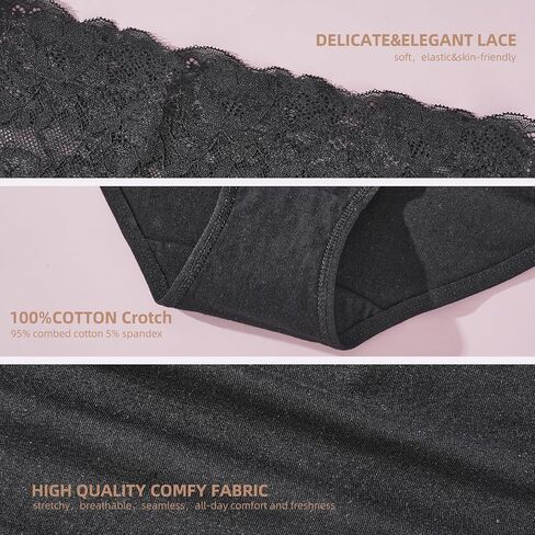 Womens High Waisted Underwear Cotton Briefs for Women Ladies Lace Panties Moisture Wicking Breathable in a Pack of 6 in Saudi Arabia