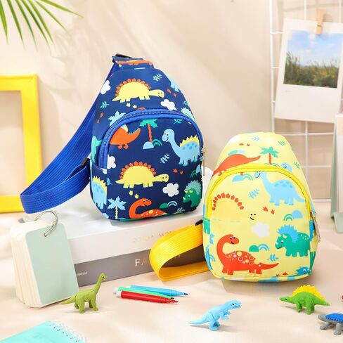 قطعتان من حقيبة كروس صغيرة للأطفال، حقيبة كتف لطيفة للأطفال، حقيبة كتف من النايلون، محفظة عملات كرتونية من النايلون للسفر والمشي لمسافات طويلة (أزرق أصفر، ديناصور) in Kuwait