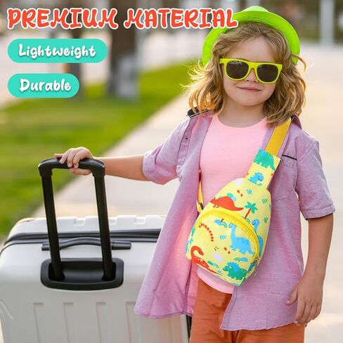 قطعتان من حقيبة كروس صغيرة للأطفال، حقيبة كتف لطيفة للأطفال، حقيبة كتف من النايلون، محفظة عملات كرتونية من النايلون للسفر والمشي لمسافات طويلة (أزرق أصفر، ديناصور) in Kuwait