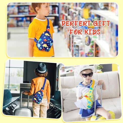 قطعتان من حقيبة كروس صغيرة للأطفال، حقيبة كتف لطيفة للأطفال، حقيبة كتف من النايلون، محفظة عملات كرتونية من النايلون للسفر والمشي لمسافات طويلة (أزرق أصفر، ديناصور) in Kuwait