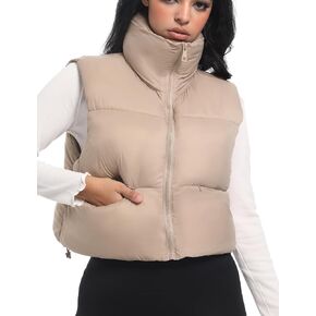 Buauty Cropped Puffer Vest Women 2024 Winter Puffy Vest with Pockets Lightweight Stand Collar Zip Up Sleeveless Jacket
