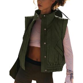 SKIKYAN Women Quilted Puffer Vest Button Down Scrunch Sleeveless Winter Stand Collar Padded Gilet with Pockets