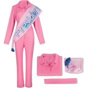 Pink Jumpsuit Cosplay Costume For Women Margot Robbie Movie 2023 Uniform Outfits Masquerade Cosplay Costume