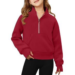 storeofbaby Girls Long Sleeve Sweatshirts Half Zip Cropped Pullover Casual Thumb Hole Top with Pocket