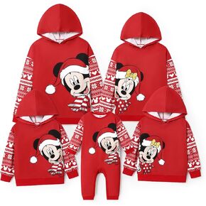 DISNEY Mickey and Friends Family Matching Christmas Hooded Sweatshirt Casual Mickey Snow Pattern Long Sleeve Pullover Hoodies