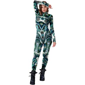 Unisex Halloween Party Costumes Jumpsuits Digital Printed Skinny Catsuit Costume