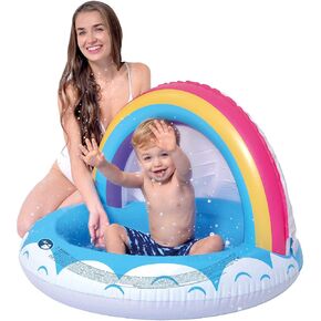 Inflatable Shade Kiddie Pool, Mini Rainbow Baby Pool Tent, 37" X 26" Waterproof Sun Tent Outdoor Beach, Garden, Backyard, Blow Up Pools for Kids Toddler Infant Swimming Center for Ages 1 to 3
