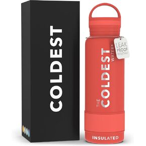 Coldest Insulated Water Bottle with Handle Lid | Leak Proof, Insulated Stainless Steel, Triple Walled, Sport Thermos Bottles, Metal Flask (‎Matte Black, 21 oz)